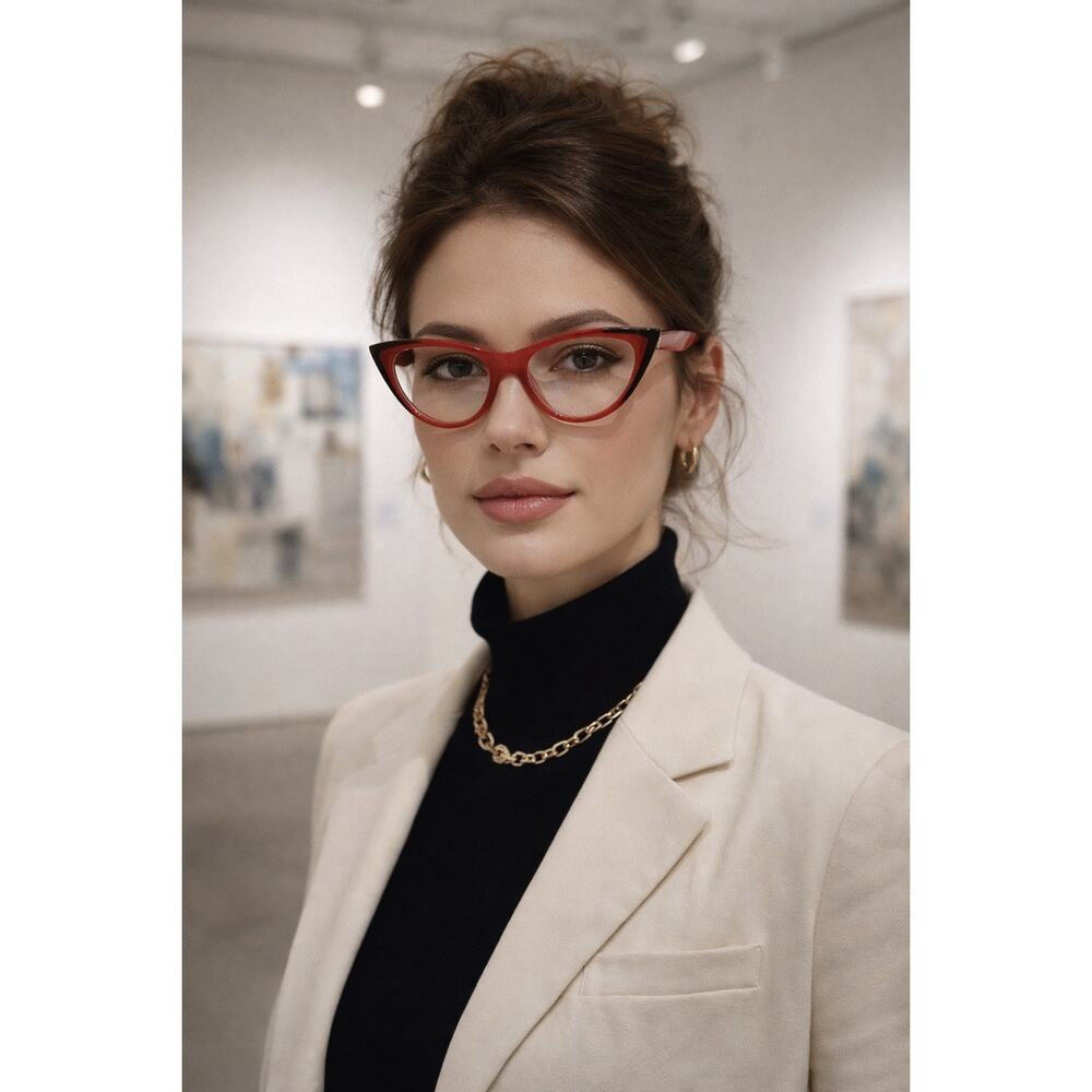 Alain Mikli A05031 Pearled Red Cat‑Eye Frames — Artsy Sculptural Italian Design